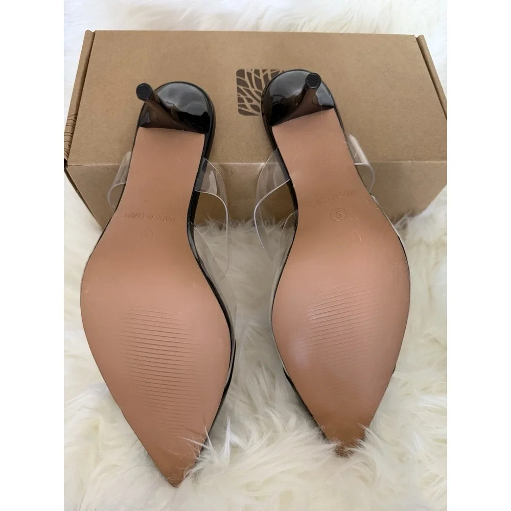 Fashion Women's 9 Heart Clear‎ High Heeled Pointy Toe Sandals Stiletto Mule Slip